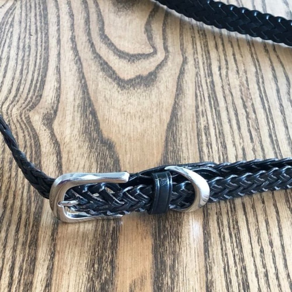 90s Skinny Leather Braided Belt with Metal Buckle